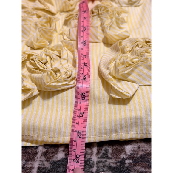 Fancy Yellow White Striped Rosette Mini Dress Sleeveless Tie Back Size M NEW - Picture 5 of 5